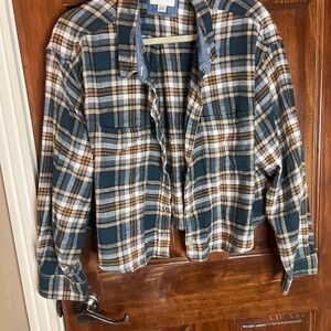 American Eagle Outfitters Plaid Shirt in Blue and Tan